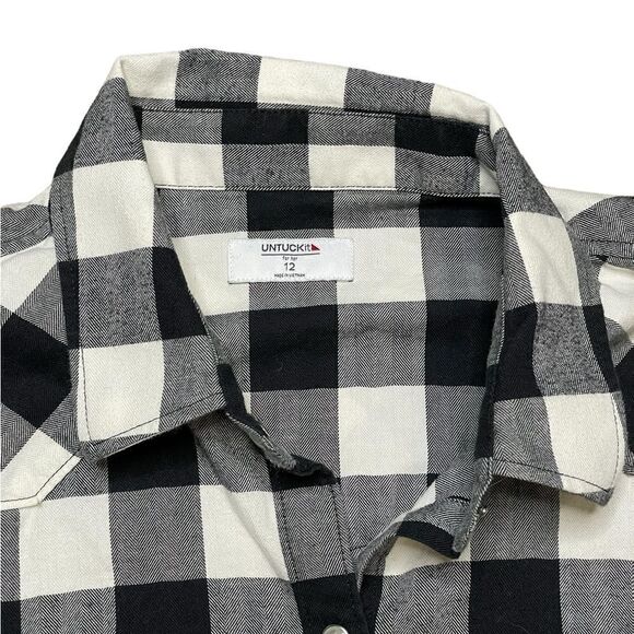 UNTUCKIT Holden Checker Plaid Flannel Black White Size 12 - Picture 3 of 6